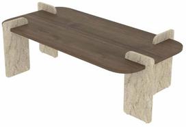 Kavos staliukas Kalune Design Leapiri, riešuto sp./travertine sp., 60 cm x 120 cm x 35 cm