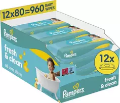 „Pampers FreshClean“ drėgnos servetėlės, 12 x 80 vnt.