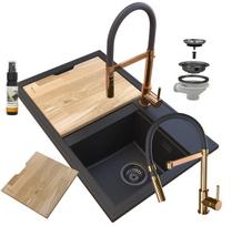 Granito plautuvė Granitan Hektor Rosegold virtuvės maišytuvas Vento sifonas rinkinys