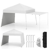 Costway 430 x 280 cm iššokanti pavėsinė su 2 konvertuojamomis šoninėmis sienelėmis į baltą tentą