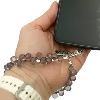 Violetinių karoliukų dirželis telefonui ant riešo, 14 cm