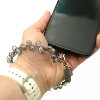 Pilkų karoliukų dirželis telefonui ant riešo, 14 cm
