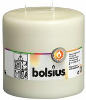 Didelė kreminė Bolsius žvakė, 3 dagčiai, ~75 val.