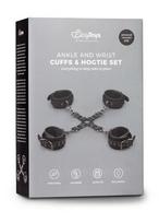 Bondage rinkinys EasyToys hogtie su rankų ir kulkšnių antrankiais, iš dirbtinės odos, reguliuojamas, juodas
