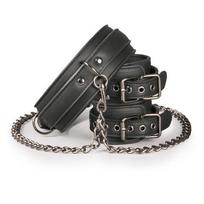 Bondage rinkinys EasyToys odinis antkaklis su antrankiais, reguliuojamas iš dirbtinės odos, paminkštintas, su nuimama grandine