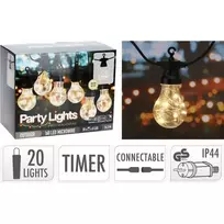 Terasų elektrinė girlianda PARTY BULBS, IP44 20LED A60, šiltai baltos sp, sujungiamos 9,5m