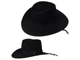 COWBOY kepurė WESTERN WELUR MALE UNISEX SUMMER 36x33cm - juoda 8266, czarny