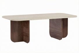 Kavos staliukas Nordure Akira, riešuto sp./travertine sp., 60 cm x 120 cm x 41 cm
