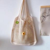 Yogodlns Women Crochet Tote Bag Fashion Knitted Bag Large Capacity Hollow Out Solid Color Woven Shoulder Bag Beach Bag smėlis