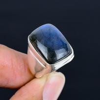 Natūralaus labradorito akmens vyriškas žiedas Rankų darbo 925 svarų sterlingų sidabro kvadratinio kabošono žiedas Įspūdingas papuošalas Dovana jam 6 gray