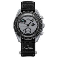 SWATCH × Omega BIOCERAMIC MOON serijos kvarcinis mechanizmas 30 metrų atsparumas vandeniui žemės Swiss laikrodis 42mm pilkas ciferblatas augalinio pagrindo keraminis korpusas nailoninis dirželis SO33M700 pilka spalva