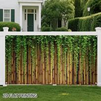 2D Asian Style Bamboo Wall Green Ivy Backdrop Garden Outdoor Fence Banner 47.2x31.5inch/120*80cm