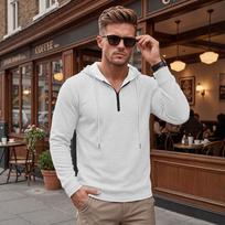 Mens Waffle Half Zip Hooded Long Sleeve Solid Color Loose Casual Top S balta