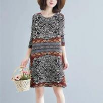 Leopard print pleated dress for spring and summer, loose fitting and slimming mid length A-line skirt XXXL raudona