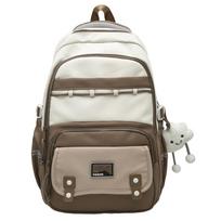 Color Block Student School Bag Women's Travel Backpack chaki
