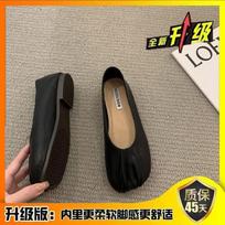 Soft leather flat bottom square head retro grandma ladyshoes female lazy commuting shallow mouth Mary Jane single shoes Doudou shoes 35