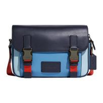 Coach Track 27 Color Block Zipper Buckle Closure Leather Messenger Bag Men Shoulder Bag Midnight-Blue Pacific-Blue CC356-QBUQA Basic Set (Bag+Dust Bag)