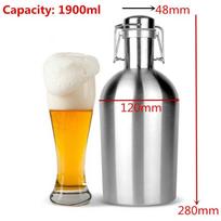 2L 64oz Namų alaus gamybos kišeninis buteliukas „Hip Flask“ „pasidaryk pats“ baro įrankiai Sidabrinis nerūdijančio plieno alaus butelis Alaus ąsotis