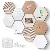 M-Modern-Hexagon Cork Boards For Walls 10-Pack Decorative Cork Bulletin Board Tiles With 50 Pins, Pin Board For Office& Home
