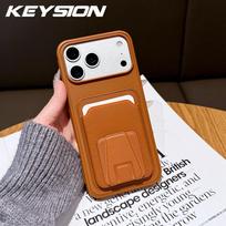 KEYSION Dėklas su kortelių laikikliu Telefonui iPhone 16 17 Pro Max 17 Air 16 Plus Silikonas+PC Vertikalus stovas Atsparus smūgiams Dangtelis for iPhone 16 Pro Max žalia