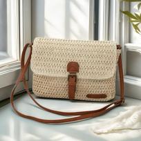 Nauja Madinga Šiaudinė Moteriška Rankinė, Madinga Atostogų Laisvalaikio Pečių Crossbody Rankinė, Universali Stilinga Šiaudinė Rankinė Su Atvartu 28x5x22cm smėlis