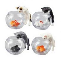 4 vnt. Mielos katės ir auksinės žuvytės akvariume figūrėlės Mažas akvariumo gyvūnėlio papuošalas namų stalo dekoravimui 4pcs