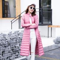 Naujas lengvas moteriškas pūkinis paltas su stovinčia apykakle, ilgesnis, slim fit, oversized pūkinis paltas M