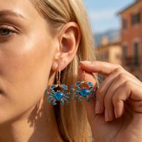 Gold Beach Hoop Earrings for Women Enamel Lobster Crab Pendant Summer Jewelry Boho Accessories