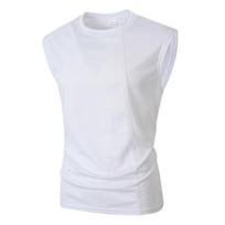 Men Casual Breathable Mesh Splicing Solid Color Sleeveless Round Neck Wide Shoulder Tank Top S balta