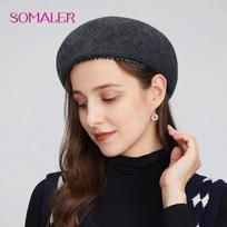 SOMALER vilnos prancūziškos beretės moteriškos Elegantiškos puošmenos Moteriškos beretės Beanie Žiemos rudens beretės moterims tamsiai pilka spalva