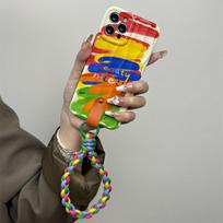 Ins Creative Graffiti telefono dėklas, skirtas Apple iPhone 15 14 13 12 Pro Max trikampio maišelio smūgiams atsparus kietas dangtelis su pakabinama virve iPhone 11