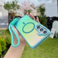 Gradient Laser Magnetic Wrist Strap Case For Samsung S25 S26 Ultra S26 Plus S25Edge A55 A56 A35 A36 A25 A15 A34 Acrylic Cover Case & Strap&Galaxy A25