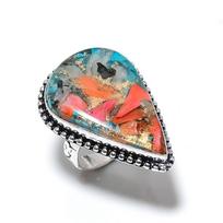 Natural Spiny Oyster Gemstone Handmade 925 Sterling Silver Ring Size 9 e7r58 gray