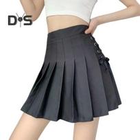 Women Mini Skirt High Waist Side Lace-up Pleated Skirt Solid Color A-Line Skirt with Lining Bottoming Shorts Streetwear S juoda