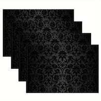 4pcs Elegant Black Damask Placemats – Imitation Linen, 12x18in, Washable, Perfect for Gatherings, Parties & Home Decor 30x45cm-4PC
