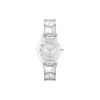 Swatch Quartz Movement 30M Water Resistant Watch 34Mm Silver Dial Resin Plastic Case Stainless Steel Strap Women watches SFK300G Silver white
