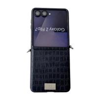 For Samsung Galaxy Z Flip 7 FE 6 5 Phone Case with Crocodile Pattern Side Button Pearl Wrist Strap Protective Cover for Flip7 Galaxy Z Flip7