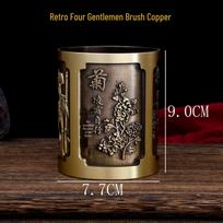 Copper Pen Holder Ornament: Chinese Ancient Style Brass Carving, Office Business Gift - Golden