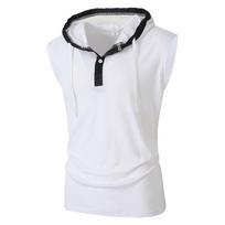 Mens Casual Sleeveless Hooded Solid Pullover Tank Top S balta