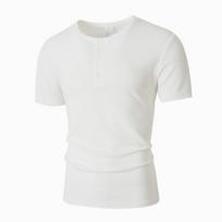 Mens Solid Color Henley Collar Short Sleeve Casual Stretch T Shirt S balta
