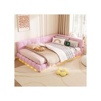 Sofa-lova - MUVOE - 140x200 cm - Rožinė vilna - LED apšvietimas - USB įkroviklis rožinė