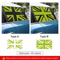Union Jack automobilio šoninio lango lipdukas Mini Cooper R56 R60 F56 F54 F55 F60 F65 F66 U25 J01 J05 Bendri automobilio stiliaus aksesuarai Type A ryškiai žalia spalva
