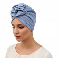 Klasyczny Turban Z Różą Mussa Baby Blue Muślin Bawełniany Komfort I Styl