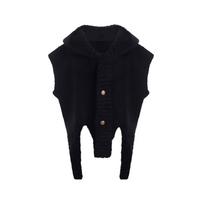 Irregular Design Fake Two Piece Ripped Hole Vintage Sweater Vest Man Autumn Winter Gothic Punk Button Up Hooded Knit Vest M