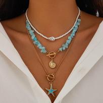 Beach Vacation Starfish Baroque Gravel Necklace, Sweet Ocean Wind Conch Beaded Necklace Women