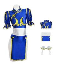 Street Fighte Chun-Li Cosplay Costumes Bule Swimsuit Cheongsam Party Fancy Dress for Womens S