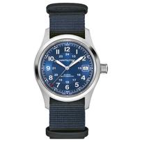 HAMILTON Khaki Field Series Automatic Mechanical Movement 100 Meters Waterproof Men's Watch 38mm Blue Dial Stainless Steel Case Fabric Strap H70455940 mėlyna