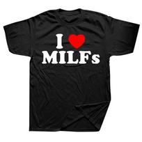 Funny I Love MILFs Heart Unisex T Shirts Graphic Streetwear Short Sleeve Birthday Gifts Summer Style T-shirt Unisexs Summer T Shirt S įvairiaspalvis