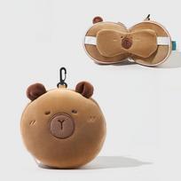 Cute Cartoon Capybara U-shaped Pillow Soft Travel Neck Support Pillow Eye Mask Pillow 2 in 1 Office Chair Cushions brown