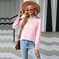 Fashion Edible Tree Fungus Collar Shirt Office Lady Long Lantern Sleeve Blouse Autumn Winter  Loose Pleated Clothes 28102 XXL balta